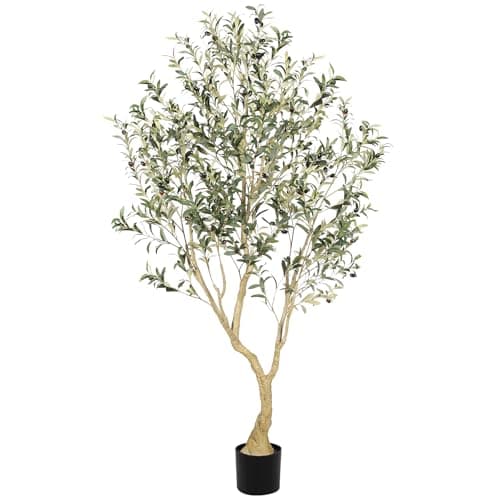 LYERSE Olive Tree 6ft Olive Trees Artificial Indoor with Large Olive Branches and Lifelike Fruits Faux Olive Tree for Modern Home Office House Living Room Decor