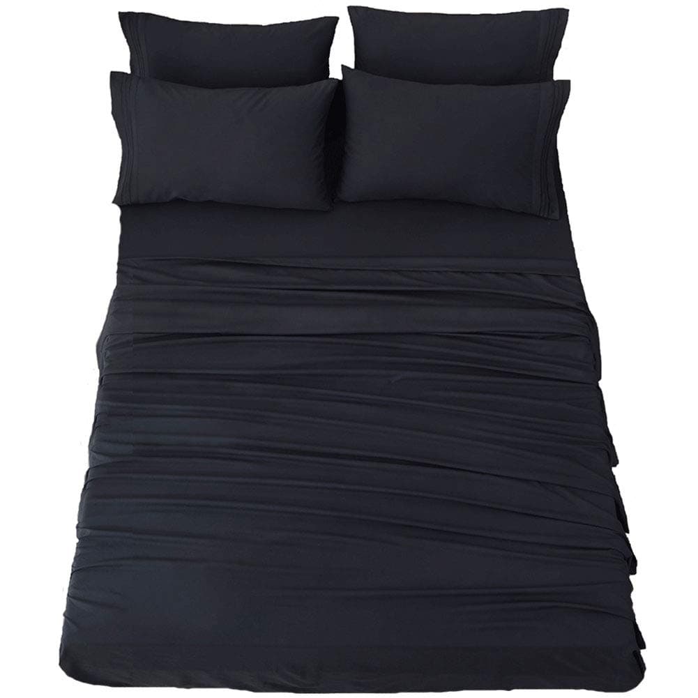 SONORO KATE Bed Sheet Set Super Soft Microfiber 1800 Thread Count Luxury Egyptian Sheets 18Inch Deep PocketWrinkle and Hypoallergenic6 Piece Black California King6 Piece