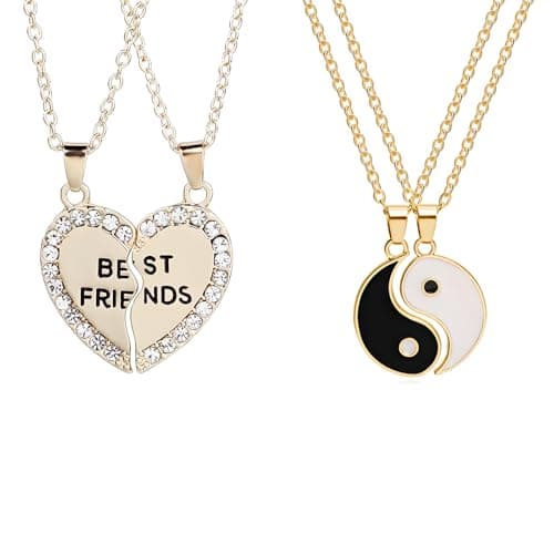 Fianoeir 4 Piece Best Friend Necklace, Friendship Necklace Set for Girls, Pendant Gifts for Best Friend, Perfect for Birthdays, Valentine’s Day, Ideal for Girls and Women