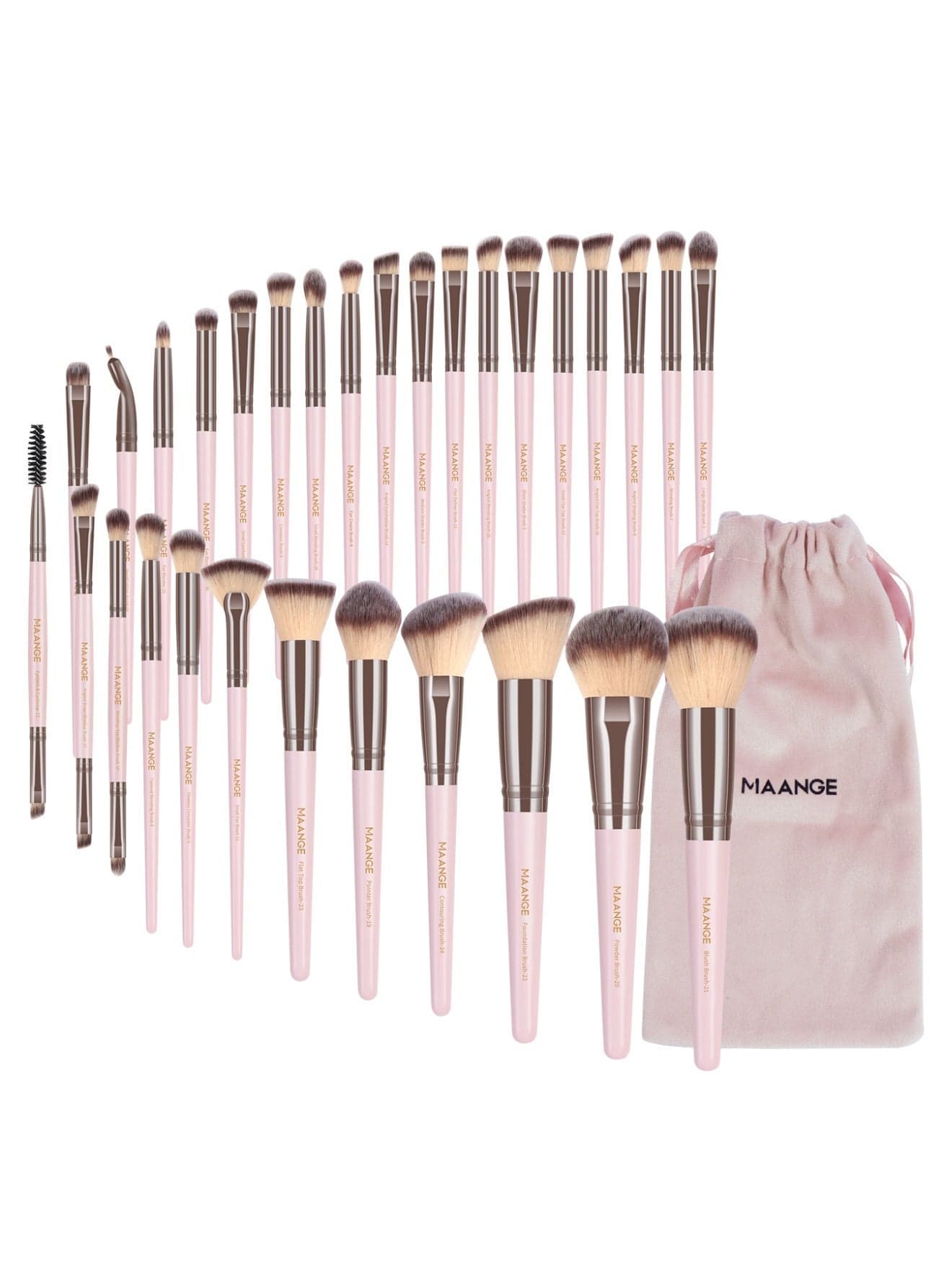 Makeup Brush Set With Cloth Bags,30 Pcs Professional Makeup Brushes Foundation Eyeshadow Blush Brush,Travel Kabuki Blending Concealers Face Powder Eye Make Up Brushes Set Kit(Pink)