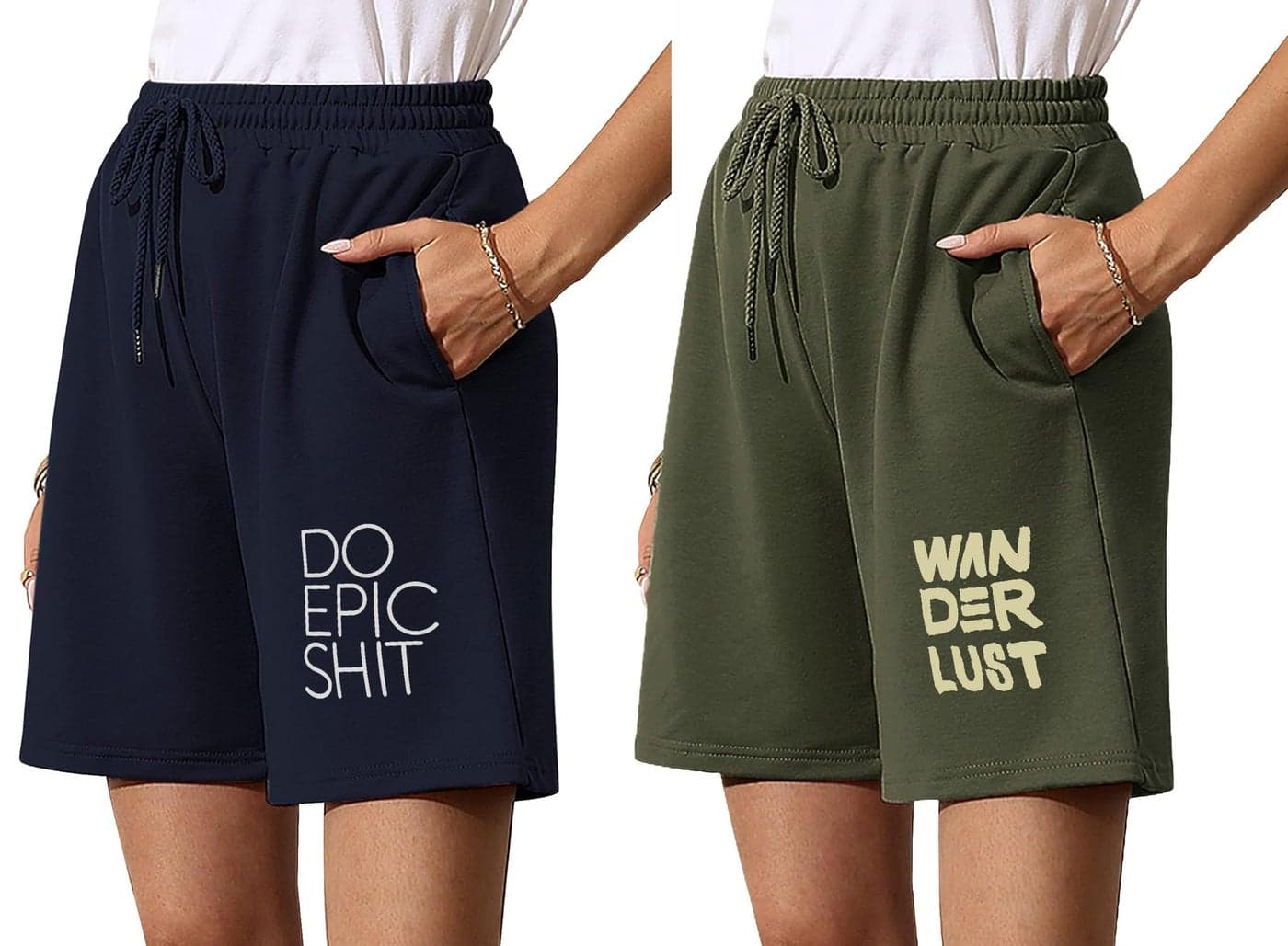 hotfits Women's Summer Shorts Pack of 2 – Casual Blue,Green,Grey,Navy Cotton Shorts for Women, Athletic Gym Jogger Shorts with Pockets, Relaxed Fit Running Shorts for Women Night Wear