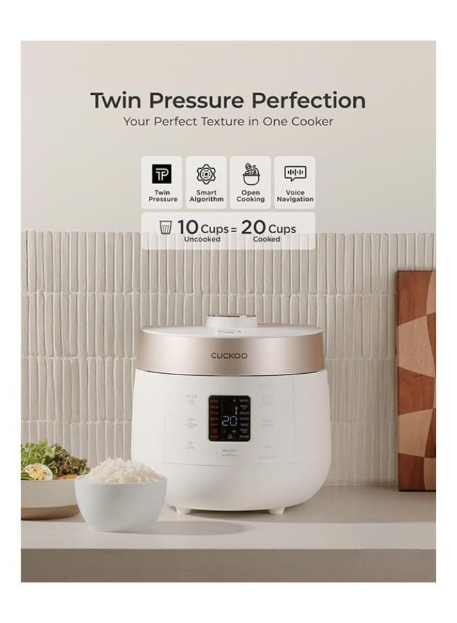 CUCKOO Twin Pressure Rice Cooker, 10-Cup (Uncooked) / 20-Cup (Cooked), Smart MICOM, Nonstick Inner Pot, Auto Clean Function, 1.8L, White