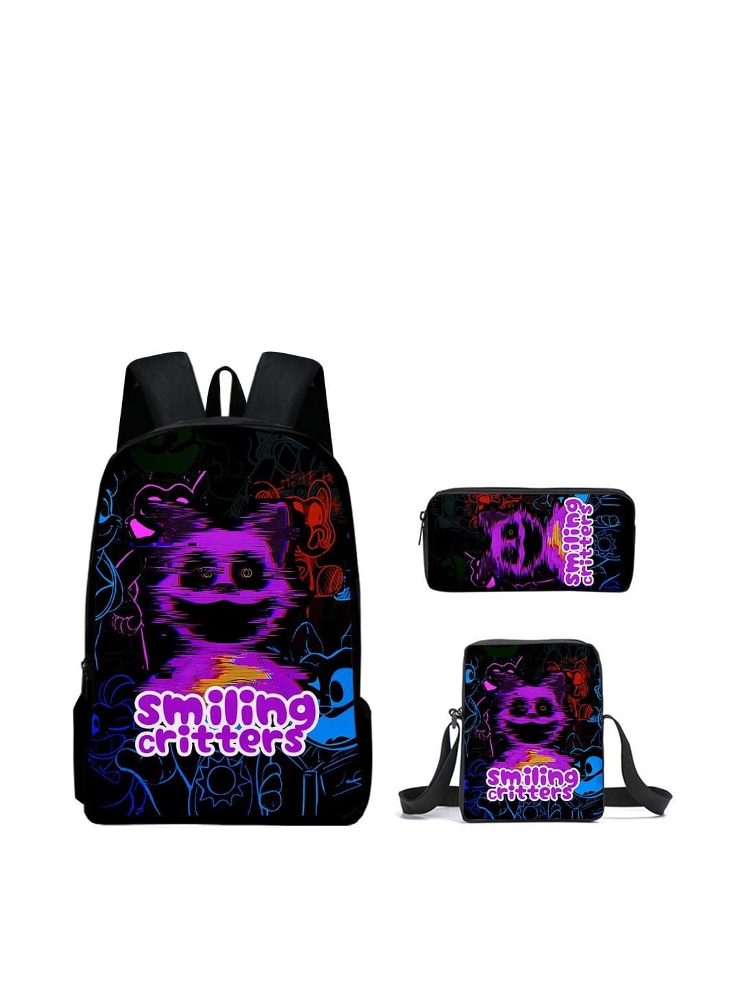 3-piece set Smiling Critters Anime Backpacks Smiling Critters Lightweight Backpacks Meal Bags Pen Bags Cute CatNap Cartoon Stuffed Anime Smiling Critters backbags
