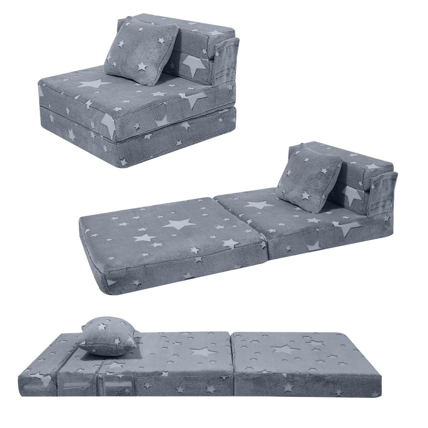 MeMoreCool Kids Sofa Bed Toddler Floor Mattress Glow in The Dark Baby Modular Star Couch Fold Up Children Sofa Convertible Futon Folding Mattress Chair Z Bed for Playroom