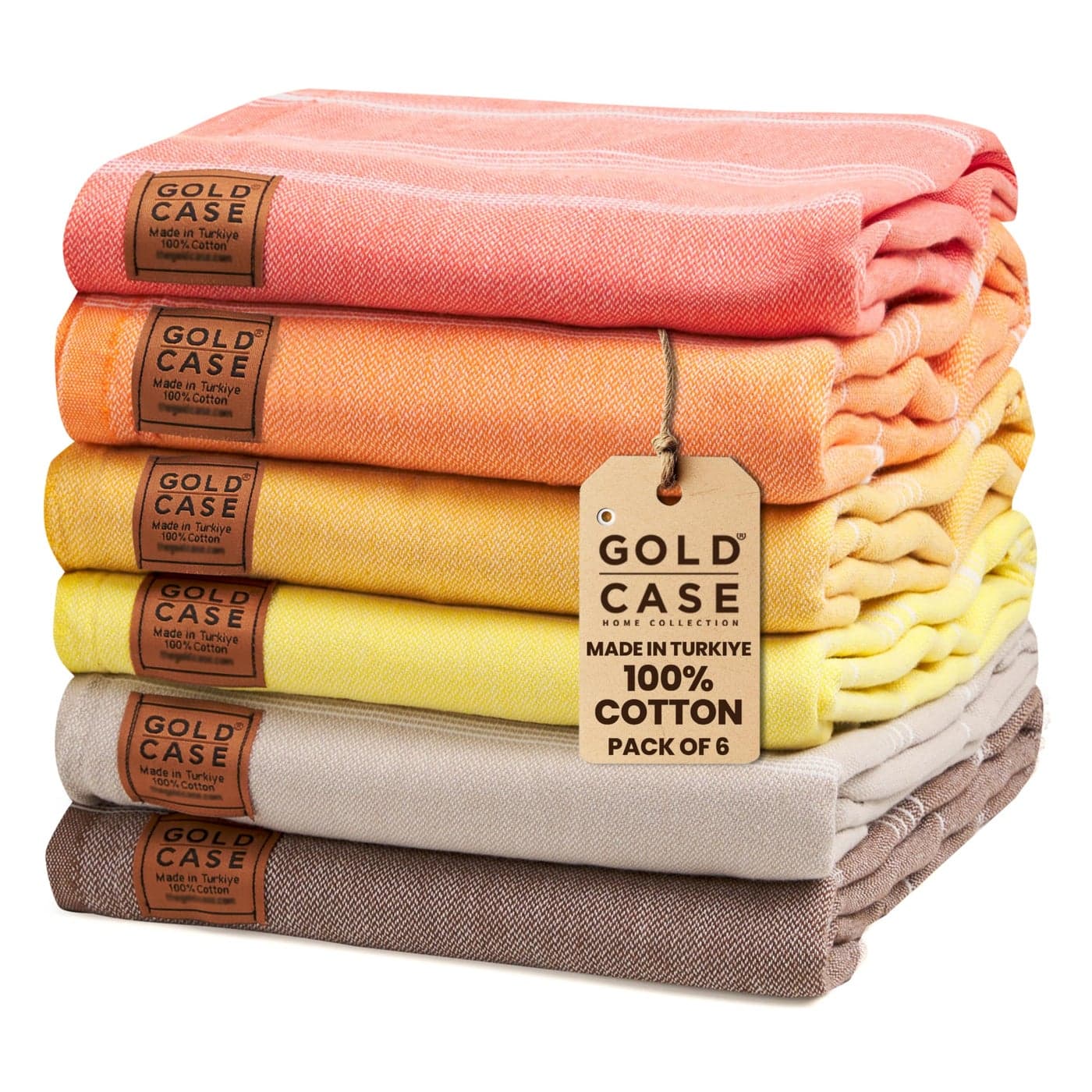 Gold CASE Turkish Beach Towel Set of 6 100 Cotton Large Turkish Bath Towels 70 x 38 LYCIA Oversized Quick Dry Sand Free Beach Towel Lightweight Towels Set Tones of Yellow