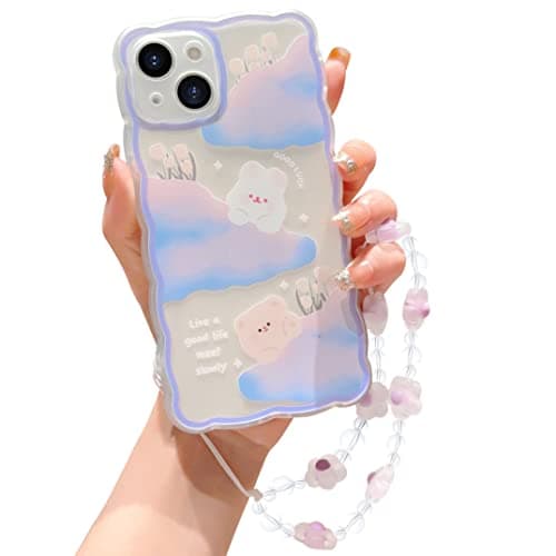 ZSYTZL Compatible with iPhone 13 Case Cute Cartoon Cloud Little Bear Rabbit with Cute Chain Design for Women Girls Aesthetic Kawaii Slim Soft TPU Transparent Case for iPhone 13Cloud