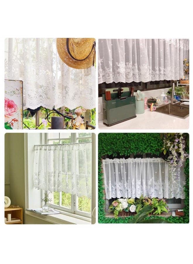 Molaxhome White Lace Valances for Windows 51x16inch, Lace Floral Embroidered Semi Sheer Curtain for Kitchen Cafe Dinning Bath Room 1 Pcs (White)
