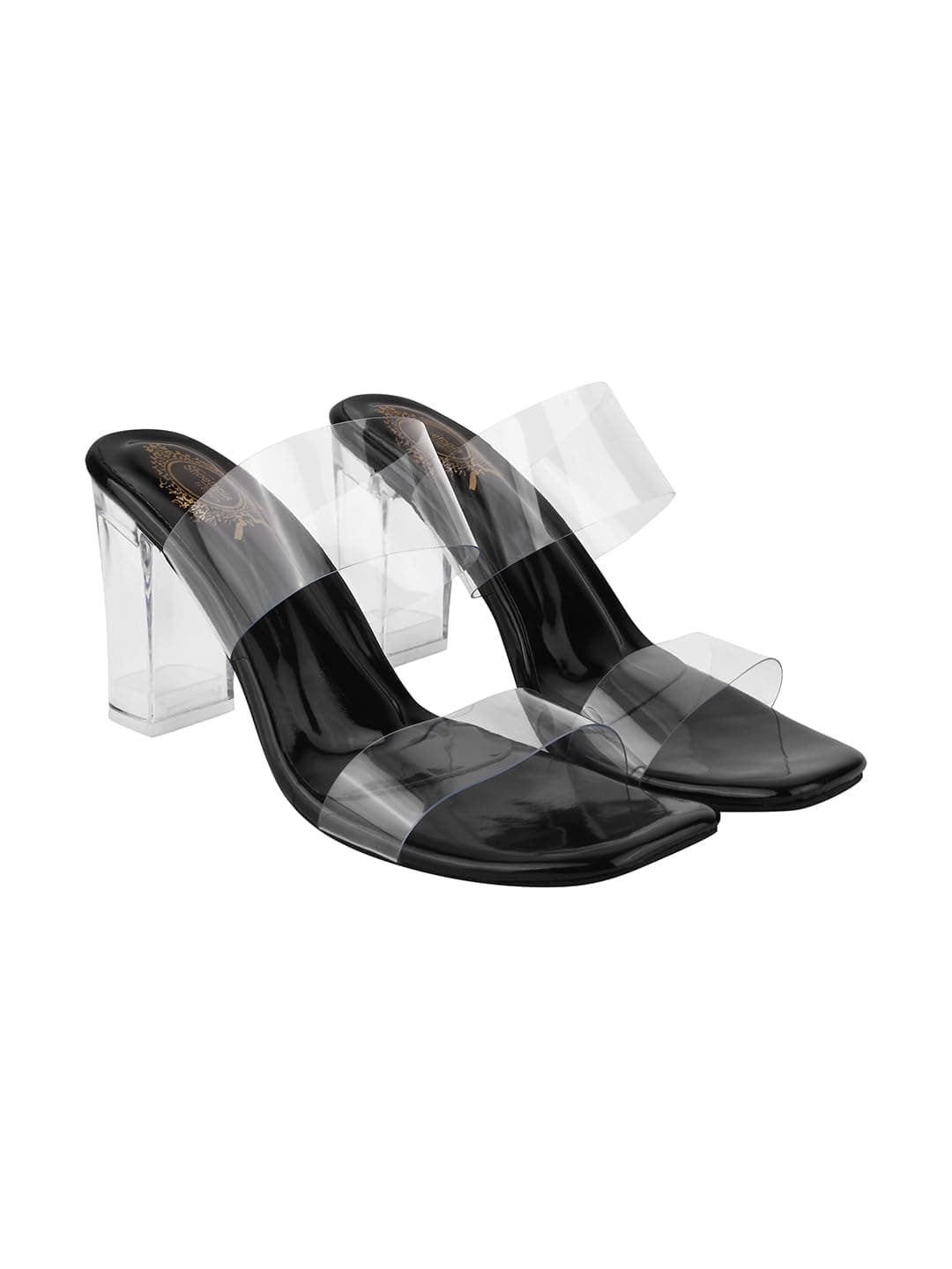 Shoetopia Stylish Trasparent Detailed Black Block Heels For Women & Girls /EU35