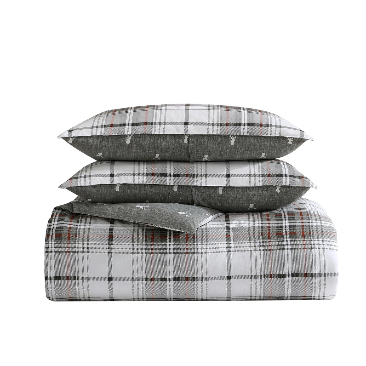 Eddie Bauer Queen Comforter Set Reversible Cotton Bedding with Matching Shams Plaid Home Decor for All Seasons Alder GreyRed Queen