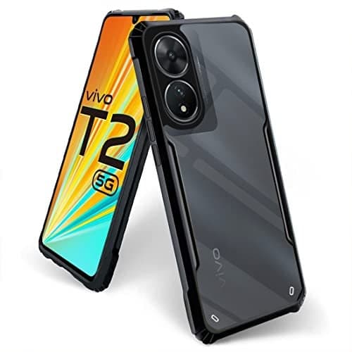 Fashionury TPU+Plastic Shockproof Crystal Clear Back Cover Case for Vivo T2 5G, 360 Degree Protection, Protective Design, Transparent Back Cover Case for Vivo T2 5G (Black Bumper)