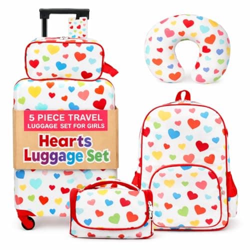 Emissary 5 Piece Kids Luggage Set Carry On Suitcases With Wheels For Girls Toddlers Travel Luggage