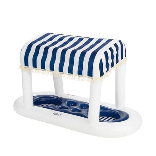 FUNBOY Giant Floating Navy Cabana Stripe Drink Station, Removable Fabric Shade with Fringe, Perfect for Parties, Table-Top Decorations and in-Pool Refreshments.