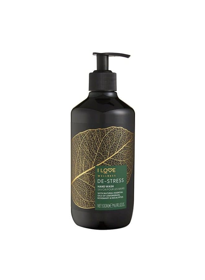 I Love Wellness De-Stress Hand Wash - Hydrating Hand Soap with Essential Oils - Naturally Fragranced with Lemongrass - With Vitamin E - 16.9 oz