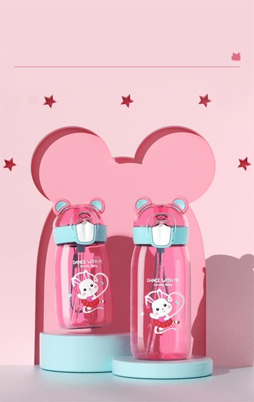 TEMSON Water Bottle for Kids, Cute Design Water Bottle with Sipper, Sipper Bottle for Kids -Anti-Leak Kids Cartoon Water Bottle for Kids - 550 ML (Pink)(ABL-1033)
