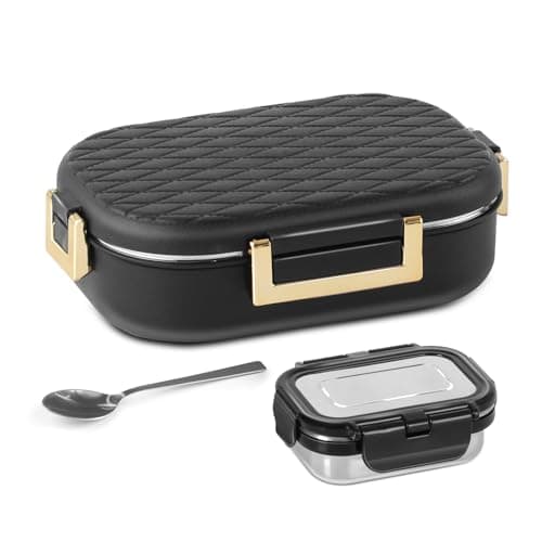JAYPEE Lux PU Insulated Stainless Steel Lunch Box for School Kids|Airtight Leakproof Lunch Box for Kids Boys & Girls |Unique Design 100% Food Grade |Lunch Box for Office use,580 ml, Black