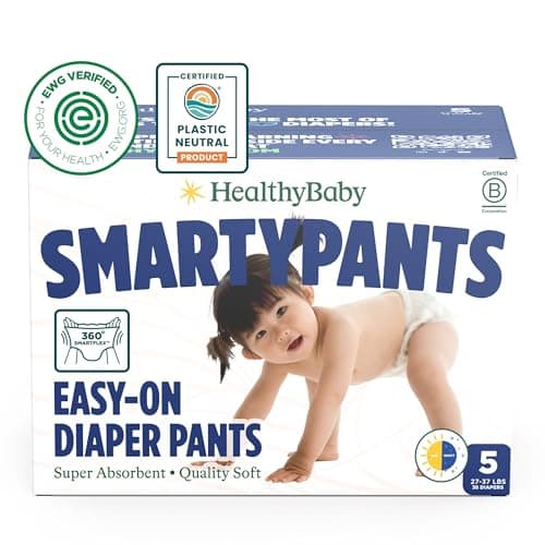 SmartyPants Pull Up Style Diapers EWG Verified Safe PlantBased Quilted 360 Waistband Super Absorbent for Overnight Leak Protection Training Pants by HealthyBaby Size 5 38 Count