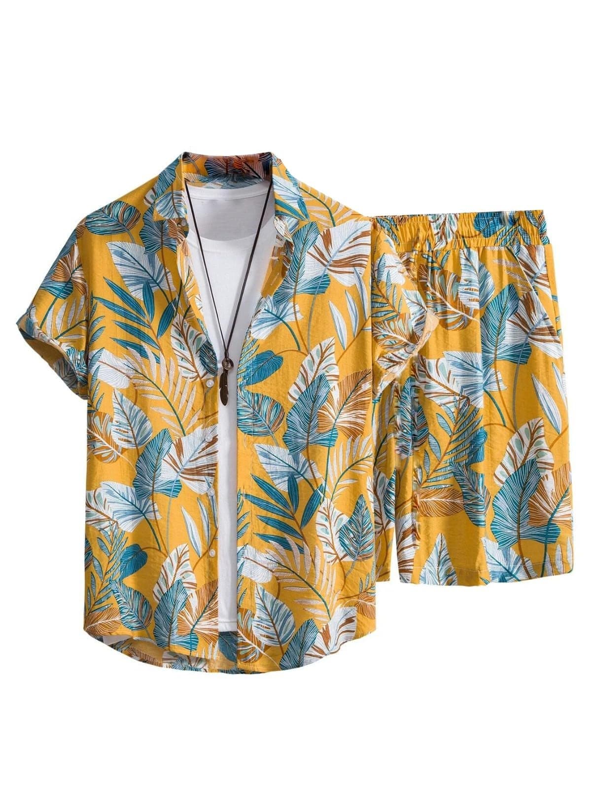 OM SAI LATEST CREATION Men Rayon Co-Ord Shirt and Short Set Regular Fit Night Dress (OSLC-MS-6109&SH192_Yellow_XS)