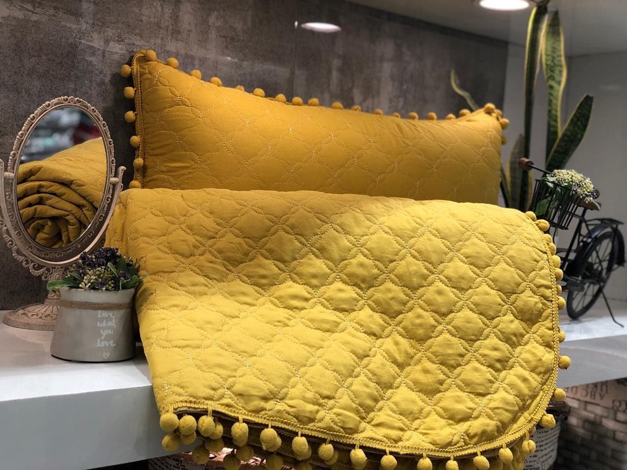 MORADO Luxury Ultrasonic Glace Cotton Solid Bubble lace Lightweight All Season Bedspreads/Bed Cover with 2 King Size Pillow Covers - (90x100 Inches, Yellow Bright)