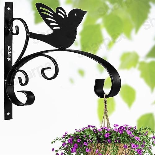 Sharpex Wall Mounted Metal Bracket | Decorative Wall Hook Plant Hanger for Hanging Pots, Bird Feeders, Flower Baskets, Planters, Lanterns, Lamps, and Wind Chimes for Indoor/Outdoor Use (Black, 1 Pc)