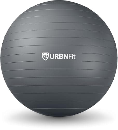 URBNFit Exercise Ball - Yoga Ball in Multiple Sizes for Yoga, Pilates, Pregnancy, Stability - Anti-Burst Swiss Balance Ball w/Quick Pump – Office Ball Chair for Home and Gym – 22 Inch - Silver