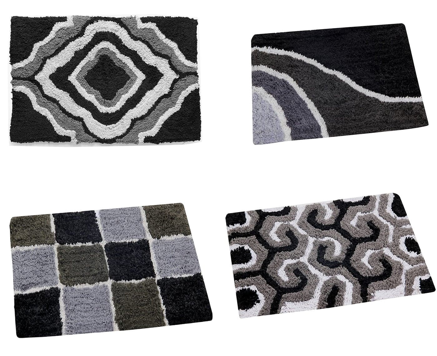 AAZEEM Abstract 4 Piece Cotton Door Mat Set - 16" x 24", Multicolour (Black)