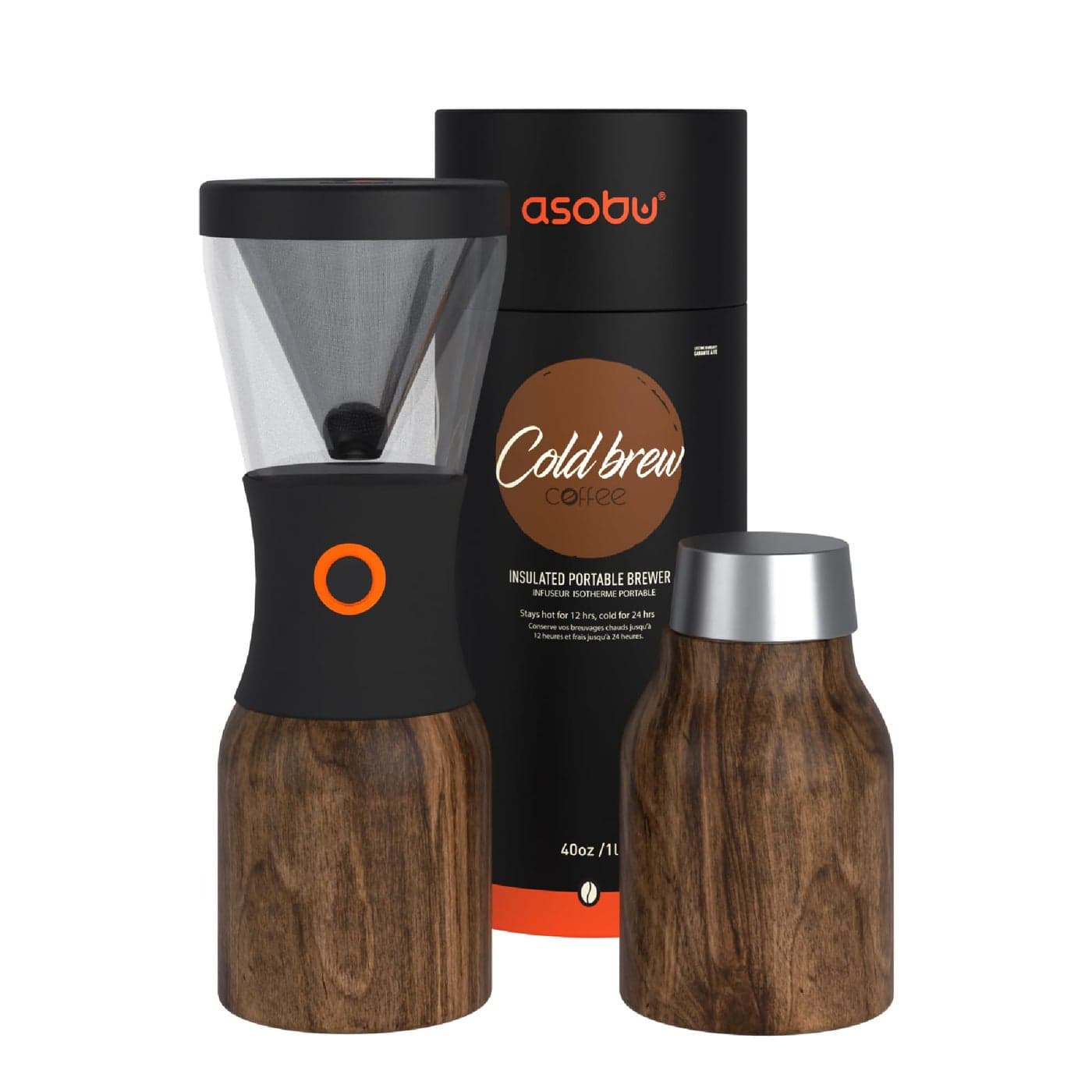 asobu Coldbrew Portable Cold Brew Coffee Maker With a Vacuum Insulated 1 Liter Stainless Steel 18/8 Carafe Bpa Free (Wood)