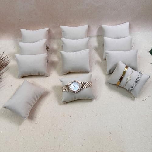 La Trove Watch and Bracelet Organizer Pillow Set, Drawer Display for Bangle Jewelry Storage Holder, Showcase & Wardrobe Organizer, Pack of 12, Cream