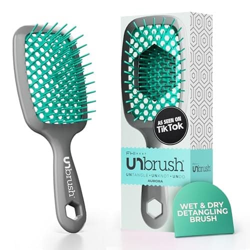 FHI Heat UNbrush Detangling Brush for Pain-Free Brushing on All Wet or Dry Hair Types — Durable DuoFlex Anti-Static Bristles, Lightweight Handle, Vented Hair Brush, Aurora