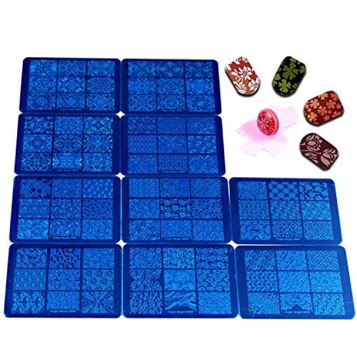 Finger Angel 10Pcs Nail Art Stamping Plates 1 Nail Stamper 1 Nail Scraper Nail Art Image Stamp Stamping Plates Manicure Template Nail Art Tools B110