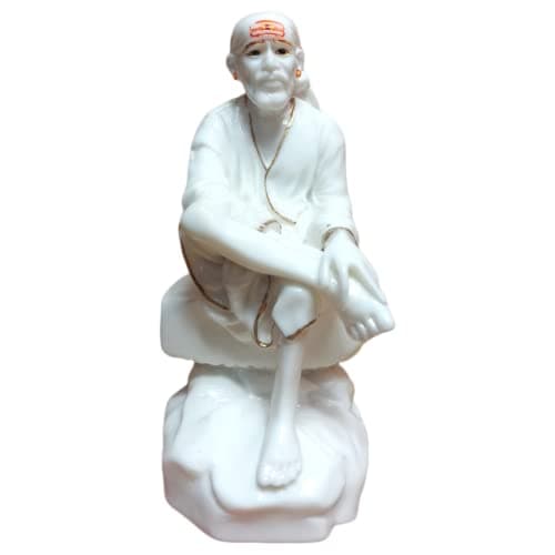 S A GIFTS Krishi Action Sai Baba Murti Marble Dust Idol Statue For Pooja (White_4.5 Inch)