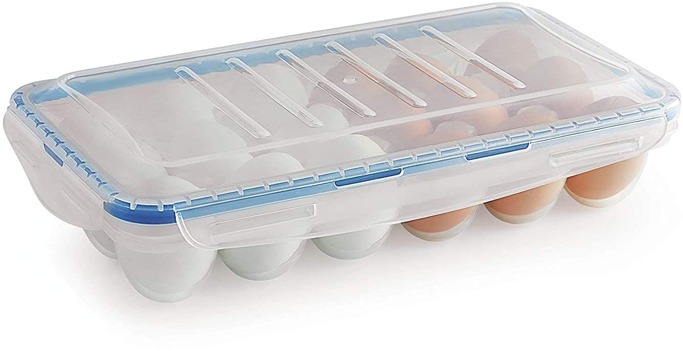 TeDeMel Egg Tray Plastic for Fridge and Oven Egg Storage Box Egg Storage Container with Lid for 18 egg - Set of 1(White)