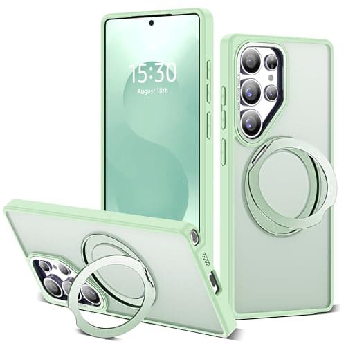 Zalinbo for Samsung Galaxy S25 Ultra Case with 360Rotatable Magnetic Ring Stand Compatible with MagSafe Military Protection Shockproof Matte Translucent Phone Cases for S25 Ultra 69Green
