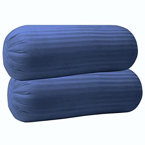 Trance Home Linen 100% Cotton 16x32 inch 200TC Striped Bolster Cover | Round Bed Side Long Bolster Pillow Cover to fit 24" Length 9" Dia | Pack of 2 Bolster Cover only (16x32 inch,Mediterranean Blue)