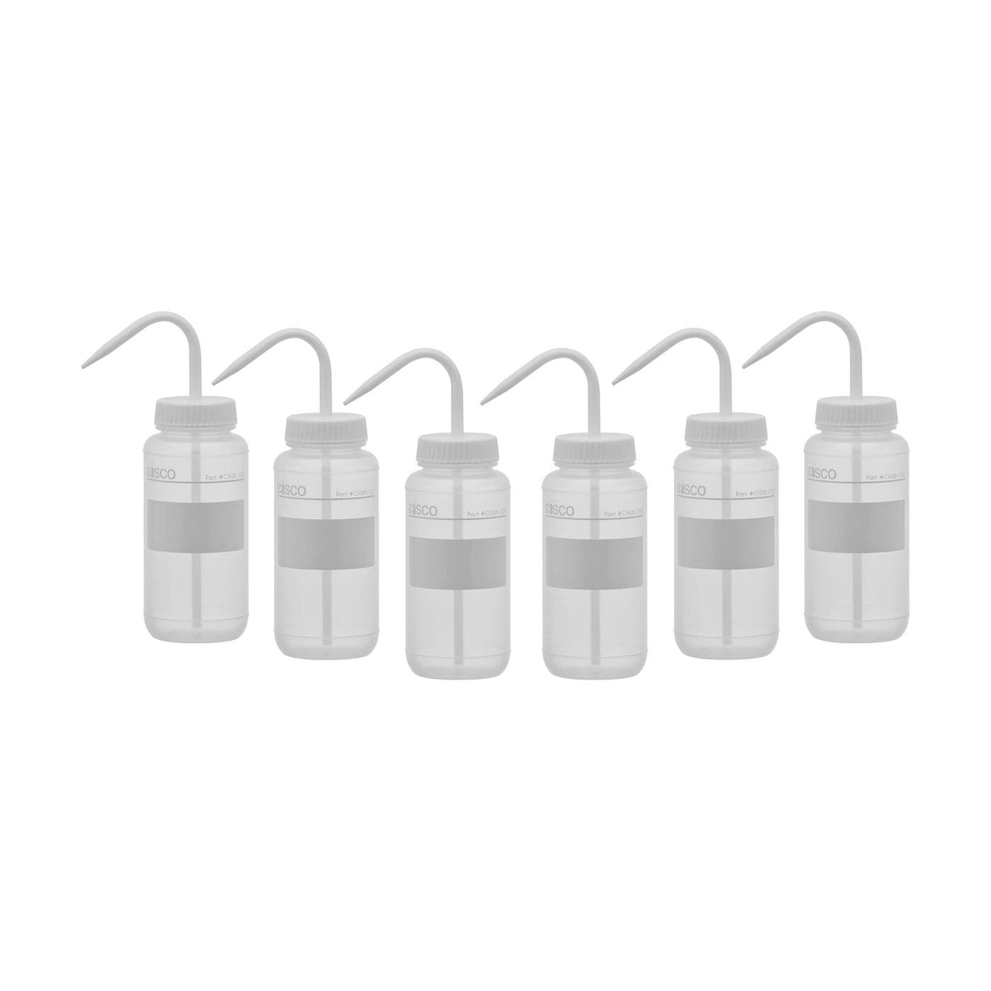 EISCO 6PK Chemical Wash Bottle No Label 500ml Wide Mouth Self Venting Low Density Polyethylene Performance Plastics Labs