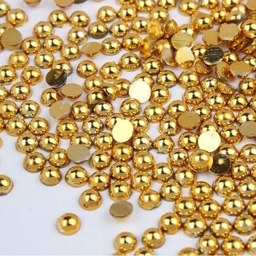 Indikonb Half Cut Gold CCB Plastic Embellishments | Flat Back for DIY Crafts, Jewelry Making & Decoration | Bulk Pack 90g (8MM)
