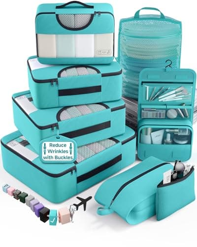 Veken 8 Set Packing Cubes for Travel EssentialsAntiWrinkle Buckled Suitcase Organizer for Shoe Toiletry BagCarry On Luggage Bag for Airplane College Dorm Room AccessoriesWomen Men Gifts