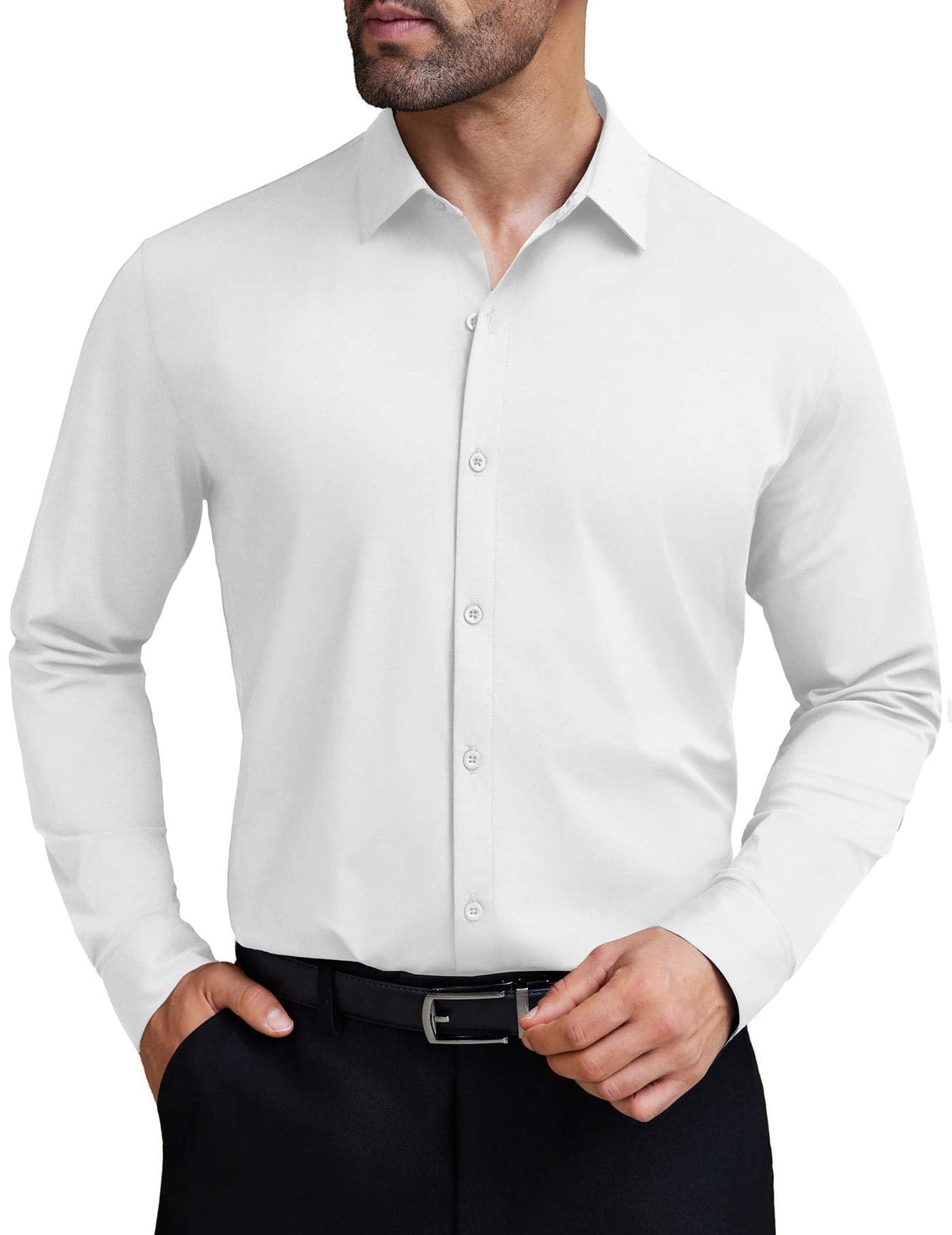 COOFANDY Men Wrinkle Free Dress Shirts Long Sleeve Business Casual Button Down Shirt White