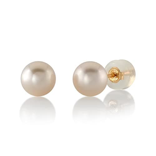 THE PEARL SOURCE 6.5-7.0mm White Japanese Akoya Real Pearl Earrings for Women - 14k Gold Stud Pearl Earrings | Hypoallergenic Earrings with Genuine Cultured Pearls