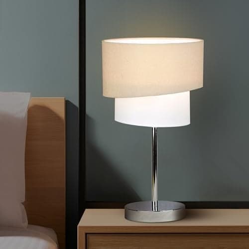 MAGIK Stellar Lady Decorative Table Lamp (Grey + Off White) | 9W Warm White E27 Base Bulb Included | Metal Base with Fabric Shade | Modern Table Lamp for Home & Office