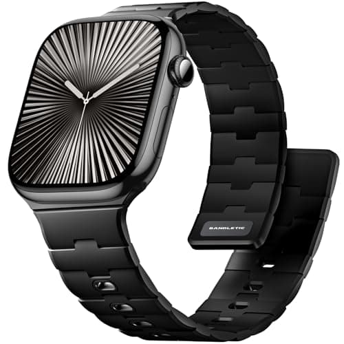 Bandletic Magnetic Silicone Watchband Compatible with Apple Watch Bands for Men 44mm 45mm 46mm 49mm 42mm(Series 3) Women, Sport Magnets Straps for iWatch Series 11 10 9 8 7 6 5 4 SE Ultra 3 2 1, Black