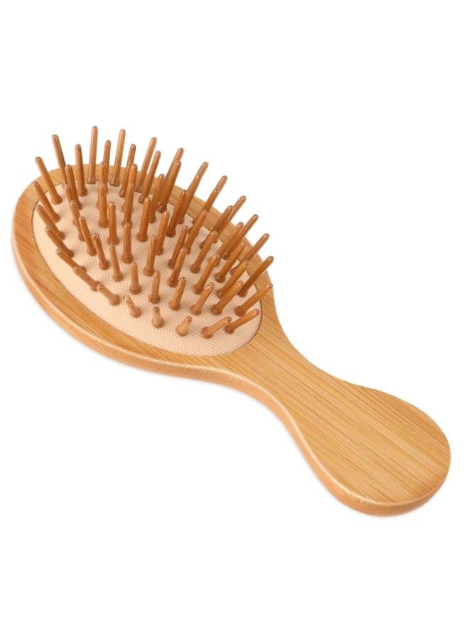 Natural Bamboo Brush, Mini Paddle Detangling Hairbrush Portable Bamboo Bristles Scalp Massage Comb Anti-Static Pocket Size Wooden Travel Hair Brush for Women & Men & Kids Thick/Thin/Curly/Dry Hair