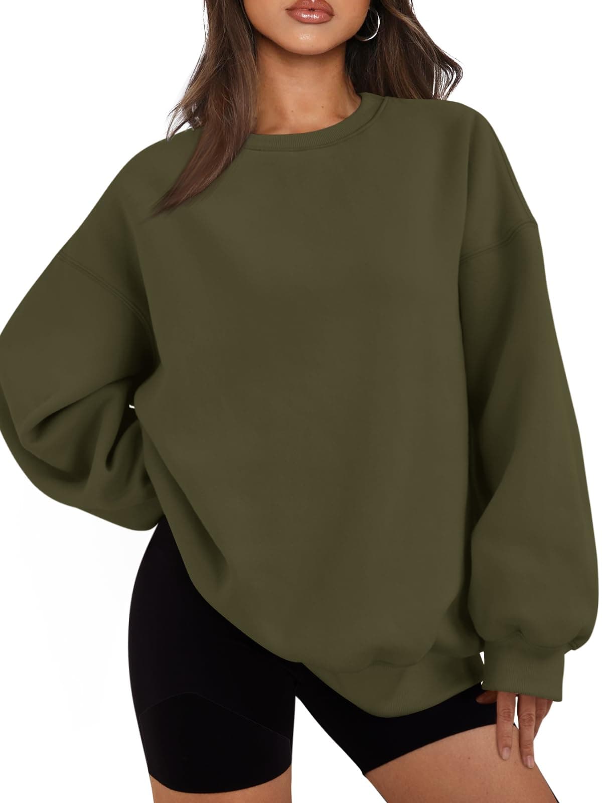 EFAN Womens Sweatshirts Hoodies Oversized Sweaters Crewneck Fleece Casual Tops Basic Comfy Fall Fashion Clothes 2025 Plus Size Maternity Workout Lounge Wear Winter Outfits ArmyGreen L