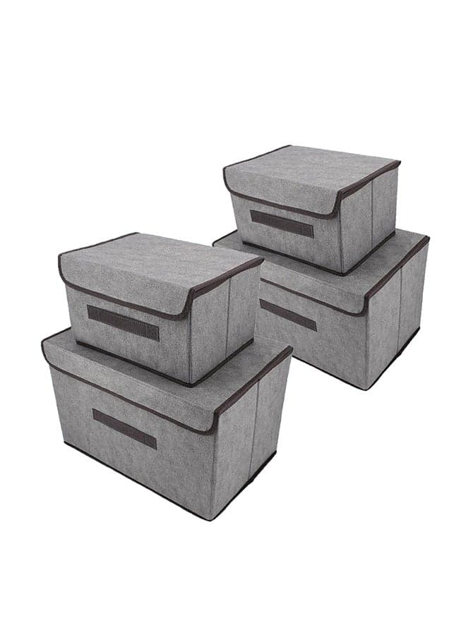 Pack Of 4 Foldable Storage Box With Lid Grey 36x23x24cm
