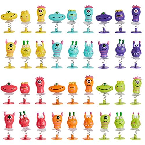 THE TWIDDLERS 36 Monster Spring Launchers Toys Jumping Popper Toy Pop Up Bouncy Spring Toys for Kids Pinata Goodie Bags Classroom Prizes Birthday Party Favor for Kids