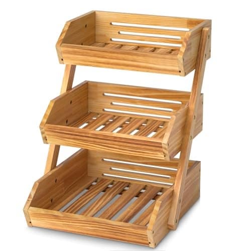 Ga HOMEFAVOR Wooden 3 Tier Fruit Basket Brown Pine Wood Sturdy Selfassembly