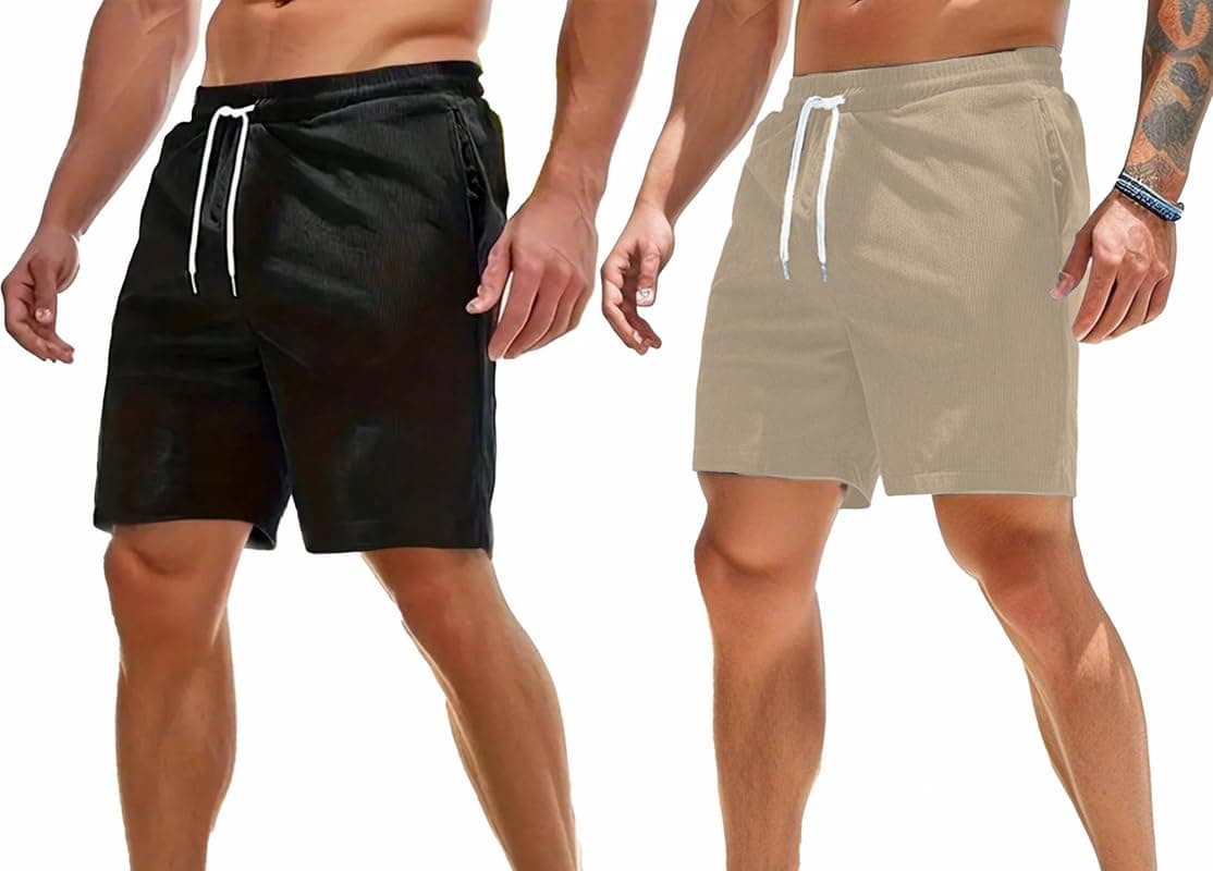 SMOWKLY Men's Premium Polycotton Casual Ribbed Shorts || Elastic & Drawstring Waist with 2 Pocket || Loose Fit Lightweight Burmuda Perfect for Workout, Beach & Summer ||Shorts Pant for Men