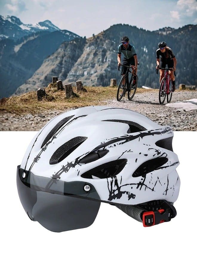 Adult Bicycle Helmet with Detachable Magnetic Goggles, White & Black – Road & Mountain