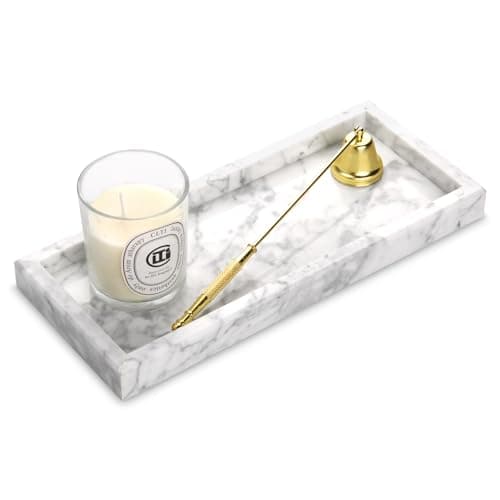 Marble Bathroom Vanity Tray, Natural Luxury Vanity Home Kitchen Bathroom Table Tray, Stone Decorative Countertop Dresser Trays for Key Coffee Perfume Jewelry Makeup (Carrara White, 12"x 5" x1.2")