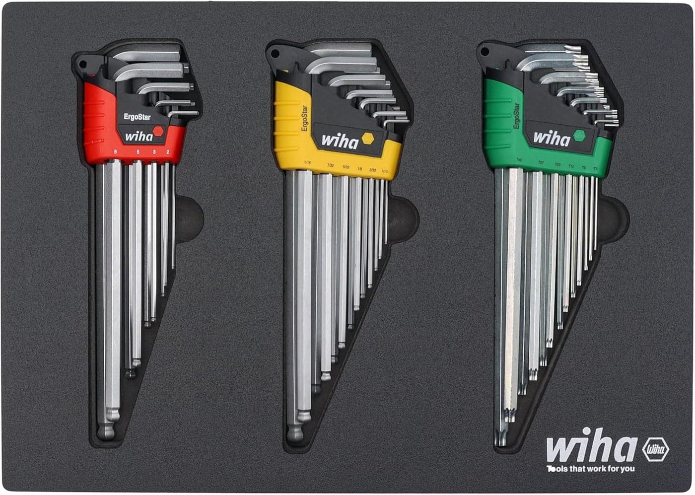 Wiha 66979 35 Piece ErgoStar LKey Tray Set Hex Metric Hex SAE Torx