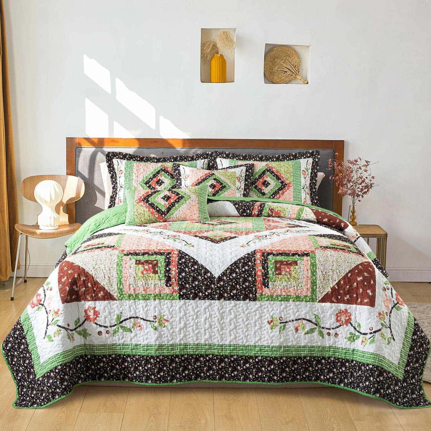 BEDIFANY King Size Comforter Set Lightweight Cotton Filling Bedspread King Size 98 x 106 inch Comfortable Farmhouse Quilt Bedding Sets for Bed Decorations All Seasons 3 Pieces